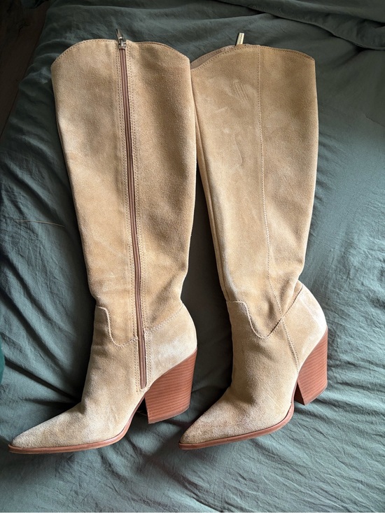 Vince Camuto Shoes - Vince Camuto Tan Suede Knee-High Stacked Heel Boots